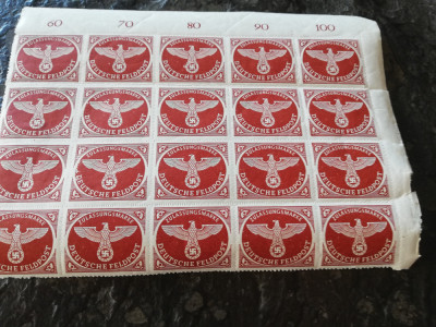 Bloc timbre Germania reich,20 val,margine de coala, Deutsche feldpost,interbelic foto