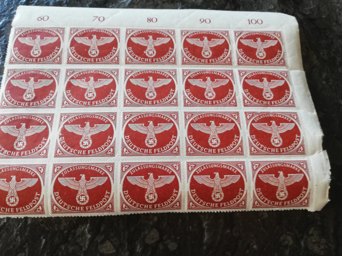 Bloc timbre Germania reich,20 val,margine de coala, Deutsche feldpost,interbelic