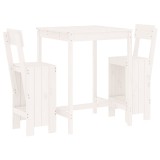 Set bar de gradina, 3 piese, alb, lemn masiv de pin