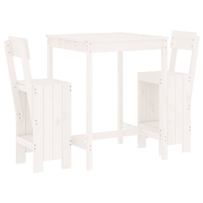 Set bar de gradina, 3 piese, alb, lemn masiv de pin