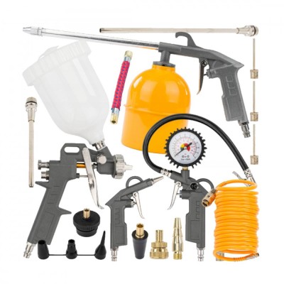 Kit pentru compresor, accesorii, pistol umflat, suflat, 18 piese, Powermat foto