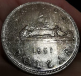 SV * Canada ONE DOLLAR / 1 DOLAR 1951 * ARGINT .800 * Luciu in Tonuri Bronz !, America de Nord