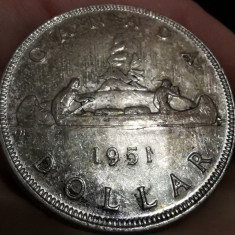 SV * Canada ONE DOLLAR / 1 DOLAR 1951 * ARGINT .800 * Luciu in Tonuri Bronz !