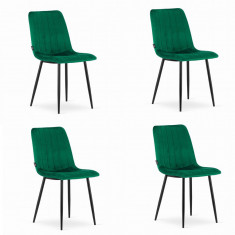 Set 4 scaune bucatarie/living, Artool, Lava, catifea, metal, verde si negru, 43x51x90 cm foto