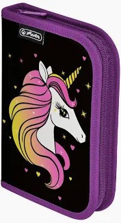 Penar echipat fete, 1 fermoar, Dimensiuni 13,5x19,5x3,5cm,, Motiv Unicorn