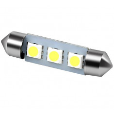 Bec Led Sofit C5W, 3 SMD, 41mm, 12V, Pentru Plafoniere, Portbagaj, Lumina Alb 6000K KRU109