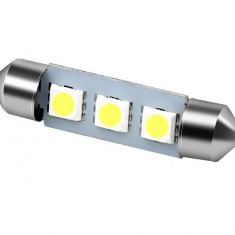 Bec Led Sofit C5W, 3 SMD, 39mm, 12V, Pentru Plafoniere, Portbagaj, Lumina Alb 6000K KRU108