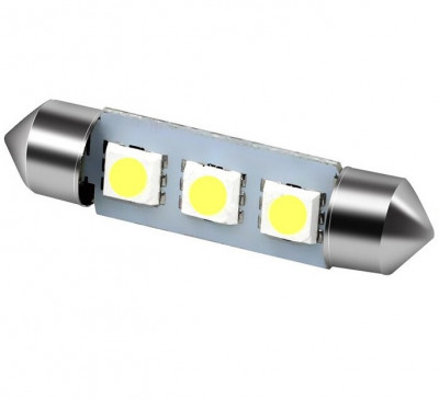 Bec Led Sofit C5W, 3 SMD, 41mm, 12V, Pentru Plafoniere, Portbagaj, Lumina Alb 6000K KRU109 foto