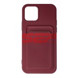 Husa iPhone 12 Burgundy, TPU Card Holder, Protectie Premium