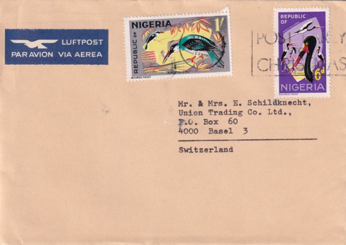 FILATELIE TEMATICA - PLIC NIGERIA TEMATICA PASARI AIRMAIL