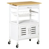HOMCOM Carrito de Cocina cu Roti Caru cu Depozitare Multifunctional cu Suprafata de Lucru din Bambus Sertar Cos Metalic si Dulap cu 2 Usi cu Jaluzee 5