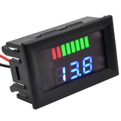 Voltmetru digital leduri albastre si indicator, 12 V, 3 digit, 2 fire, carcasa foto