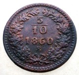 F.264 AUSTRIA 5/10 KREUZER 1860 E RARA, Europa, Cupru (arama)
