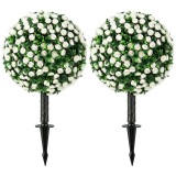 HOMCOM Sfere de trandafiri artificiale rezistente la UV pentru exterior, set de 2 topiary-uri, 55 cm, Alb | Aosom Romania