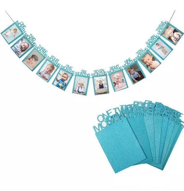 Ghirlanda pentru fotografii - primele 12 luni drool (culoare: bleu)