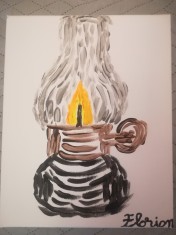 TABLOU PE PANZA CU SASIU NOU 24X30 CM LAMPA PRET DOAR 20 LEI PICTOR FLORIAN