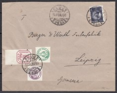 ROMANIA 1932 LP 102 ANIVERSAREA A 75 ANI A TIMBRELOR CAP DE BOUR/PLIC CLUJ-LEIPZIG STAMPILA PLECARE CLUJ 1933