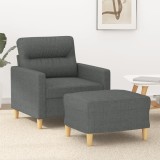 Fotoliu canapea cu taburet, gri &icirc;nchis, 60 cm, textil