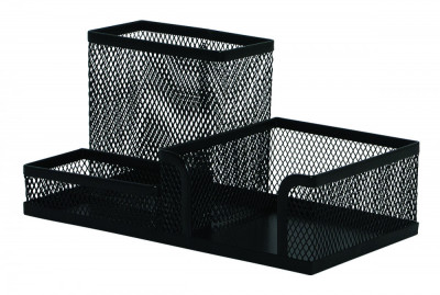 Organizer Metalic Mesh, De Birou, 3 Compartimente, Q-connect - Negru foto