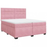 Cumpara ieftin Pat box spring cu saltea, roz, 200x200 cm, catifea