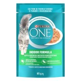 Hrana umeda pentru pisici, Purina One Indoor, adult, ton in sos, 85g, pisici de apartament