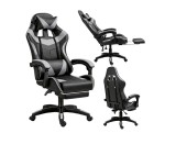 Scaun pentru gaming rotativ cu suport pentru picioare, negru / gri, Lean 30556
