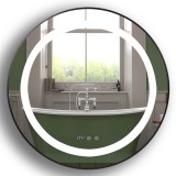 Oglinda LED Baie 70x70 cm, Rama Neagra, Touch, Dezaburire, Ceas Digital