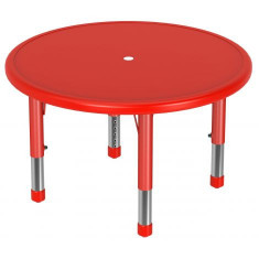 Masa rotunda, 85 cm diametru, rosie, din plastic, reglabila, marimea 0-3 pentru gradinita