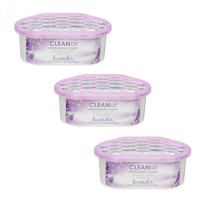 Set 3 absorbante umiditate Clean Air, suprafata 35 mp, 100 gr, aroma lavanda