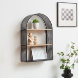 Raft de perete J&auml;ller cu 3 polite, design arcuit, negru, 53x35x14 cm