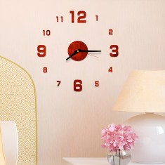 Ceas Decorativ Sticker, Fara Zgomot, Rosu, Clasic, 400 mm x 400 mm