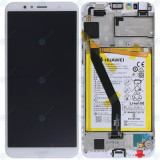 Huawei Y6 2018 (ATU-L21, ATU-L22) Capac frontal modul display + LCD + digitizer + baterie alb 02351WLK