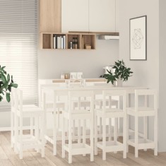vidaXL Set mobilier de bar, 9 piese, alb, lemn masiv de pin