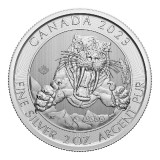 Canada 2023 - 10 USD - Epoca de gheață - Smilodon Pisica Sabertooth - 2 OZ Monedă de argint, America de Nord