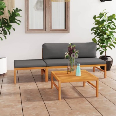 vidaXL Set mobilier grădină cu perne gri, 4 piese, lemn masiv de tec foto