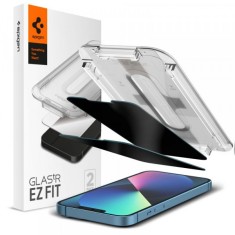 Folie de protectie Ecran Privacy Spigen EZ FIT pentru Apple iPhone 16e / 14 / 13 Pro / 13, Sticla securizata, Full Glue, Set 2 bucati