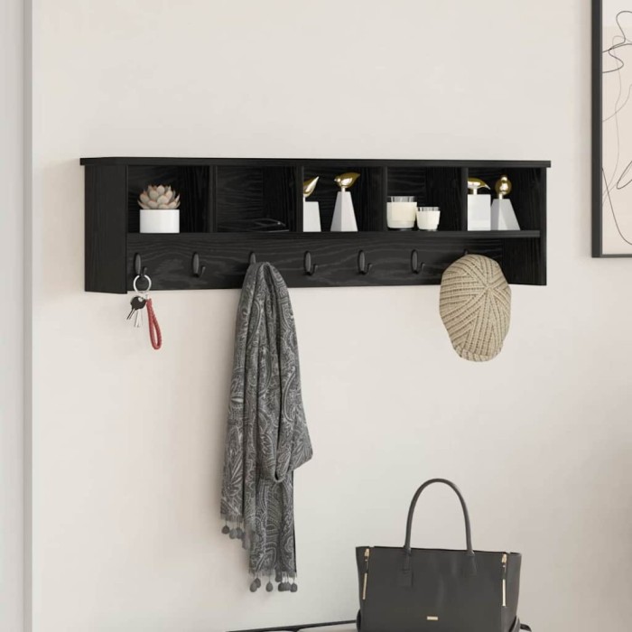 vidaXL Răcător de paltoane montat pe perete cu raft Stejar negru 874324