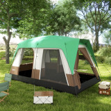 Cumpara ieftin Outsunny Cort Camping Impermeabil cu 4 locuri cu ferestre din plasă, Cort tunel din poliester, 490x305x225 cm, Verde