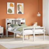 VidaXL Pat cu bibliotecă fără saltea, alb, 135x190 cm, lemn masiv pin 3322046