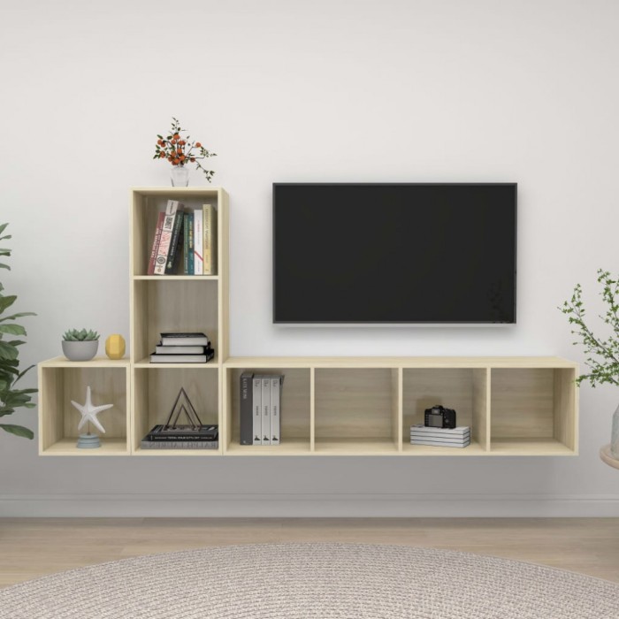vidaXL Set dulap TV, 3 piese, stejar Sonoma, PAL