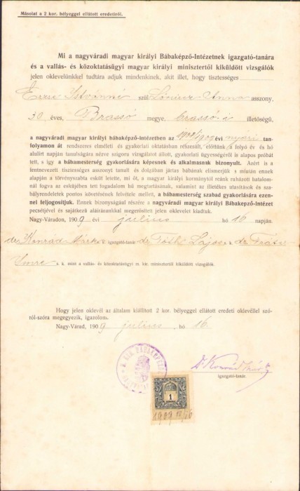 HST 305S Brevet soră medicală pediatrie 1909 Oradea