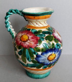 Ulcea ceramica 25cm vintage, ornamente florale pictate manual, toarta impletita
