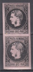 ROMANIA 1867 LP 20 c REGELE CAROL I CU FAVORITI 20 PARALE HARTIE SUBTIRE NEGRU/HARTIE ROZ PERECHE VERTICALA GUMA ORIGINALA SARNIERA
