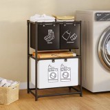 Dulap de baie cu doua straturi si cos pentru rufe, 97x44x57 cm, negru