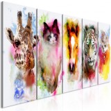 Cumpara ieftin Tablou - Watercolour Animals (5 Parts) Narrow 225x90 cm