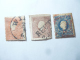 3 Timbre Austria 1858 Fr.Josef , val : 5 ,10 ,15 kr stampilate, Stampilat