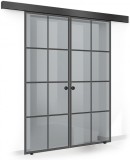 Usa culisanta Boss &reg; Duo Black model Residence negru, 90+90x215 cm, sticla gri securizata, glisanta in ambele directii