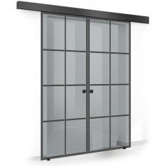 Usa culisanta Boss &reg; Duo Black model Residence negru, 60+60x215 cm, sticla gri securizata, glisanta in ambele directii