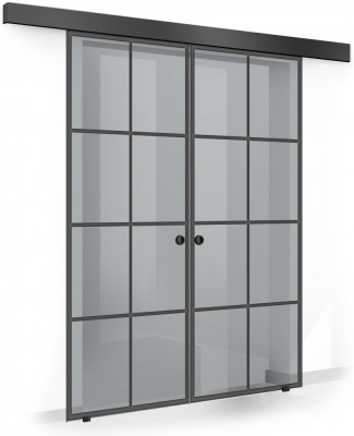 Usa culisanta Boss &amp;reg; Duo Black model Residence negru, 60+60x215 cm, sticla gri securizata, glisanta in ambele directii foto
