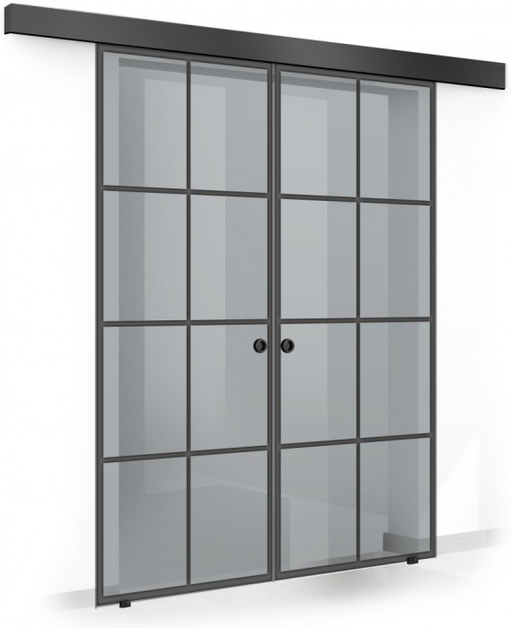 Usa culisanta Boss &reg; Duo Black model Residence negru, 60+60x215 cm, sticla gri securizata, glisanta in ambele directii
